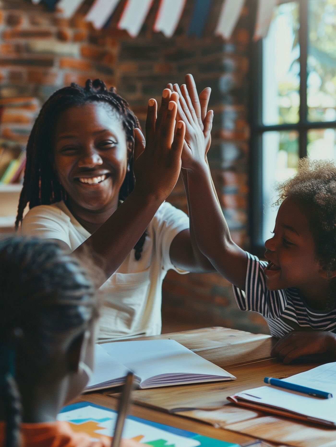 Teacher and child sharing a high five